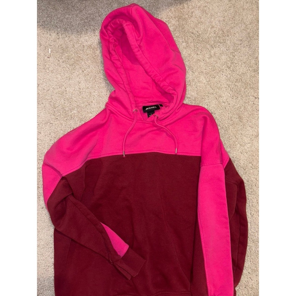 MONKL Two Tone Pink Burgundy Colorblock Hoodie Sweatshirt Women's Size Small